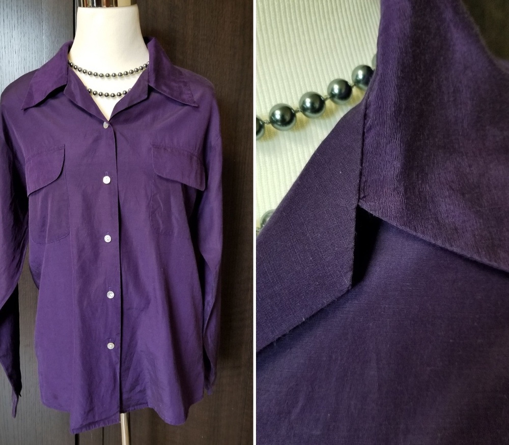 BOGARI Silk Long Sleeve Button Up Blouse Shirt